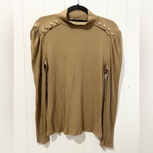 Generation Love NWT  Fergie Button ribbed mock neck top shirt size L Tan